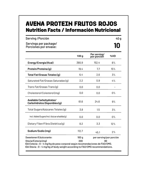 Avena en Hojuelas Alta en Proteína Frutos Rojos 400g