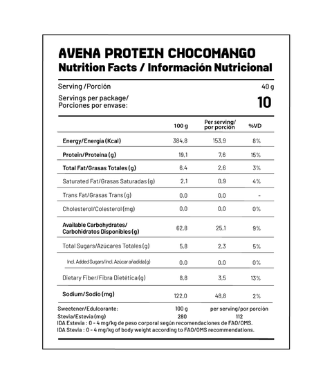 Avena en Hojuelas Alta en Proteína Mango y Chocolate 400g