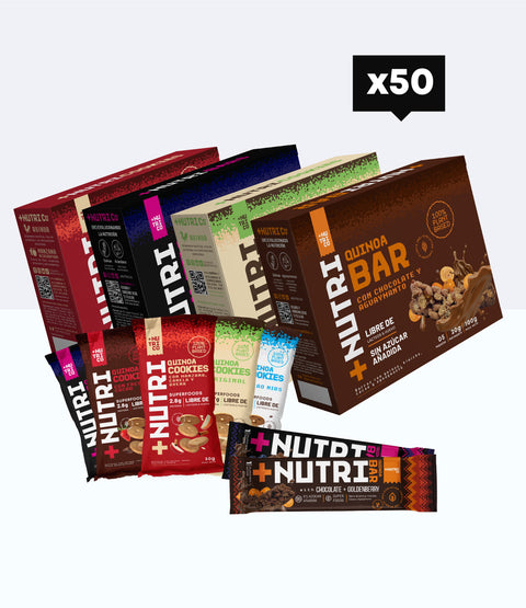 50 Snacks Saludables: 30 Galletas de Quinua + 20 Barras de Cereal