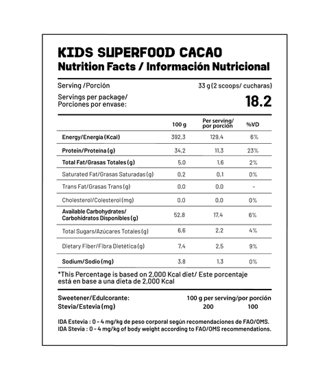 Batido Nutricional Kids Superfood Cacao 600 g Cacao